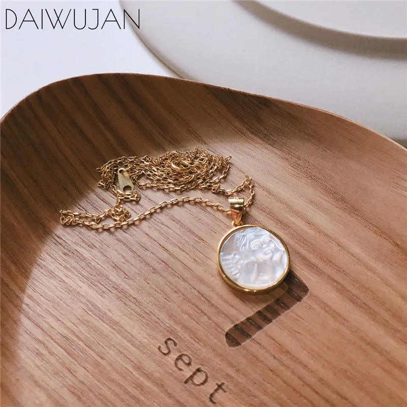 DAIWUJAN,, 925 пробы, серебряное ожерелье в виде ангела, Золотая круглая подвеска, ожерелье для женщин, девушек, вечерние ювелирные изделия, подарок