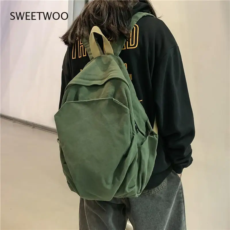 Teenager Fashion Cotton Backpack 2021 Student Casual Tide High Street Canvas Fabric School Book Daily Daypack