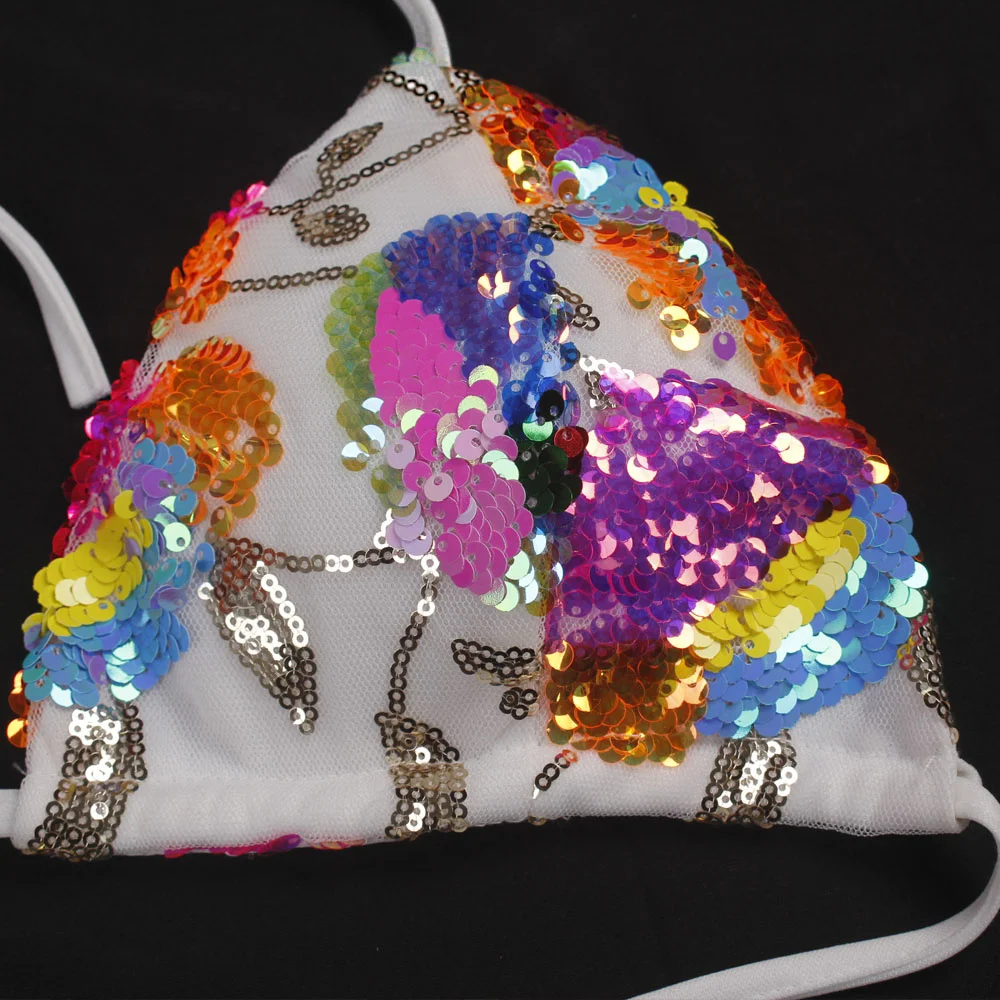 

Floral Sequined Lace Up Bkini for Women Swim Wear