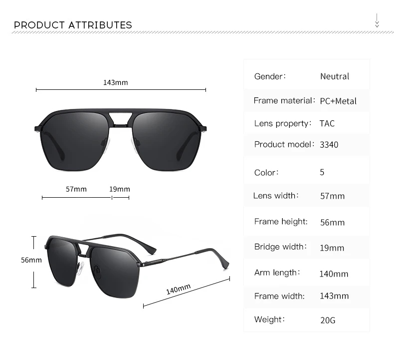 

2020 new big frame men's sunglasses light color fashion polarized sunglasses female polarized sunglasses
