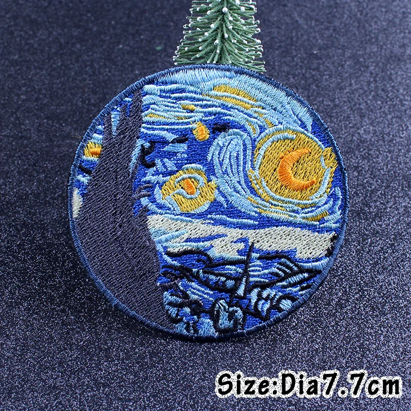 Nicediy DIY Van Gogh Starry Sky Iron On Patches For Clothes Embroidered Patch Hat Clothe Decor Badge Applique Clothing | Дом и сад