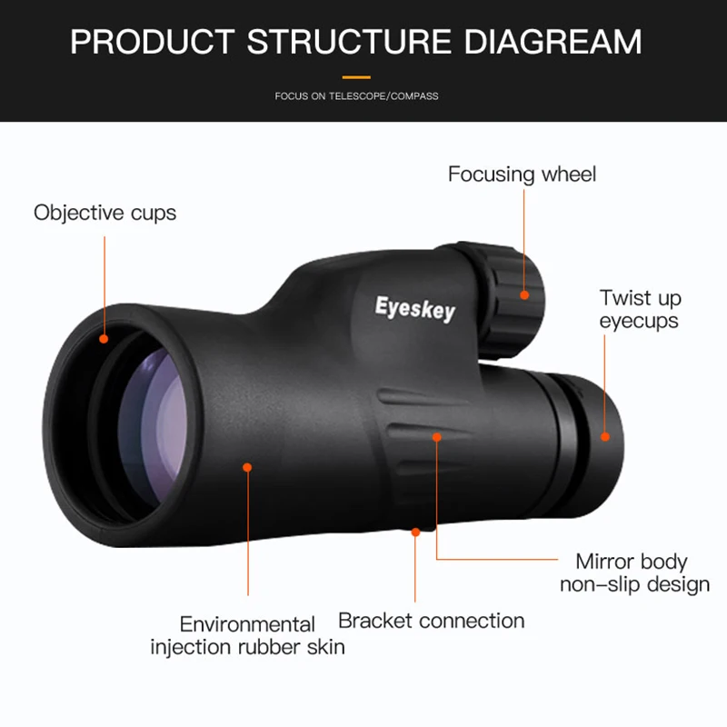 Монокулярный водонепроницаемый телескоп высокой мощности Eyeskey 12x50 BAK4 HD