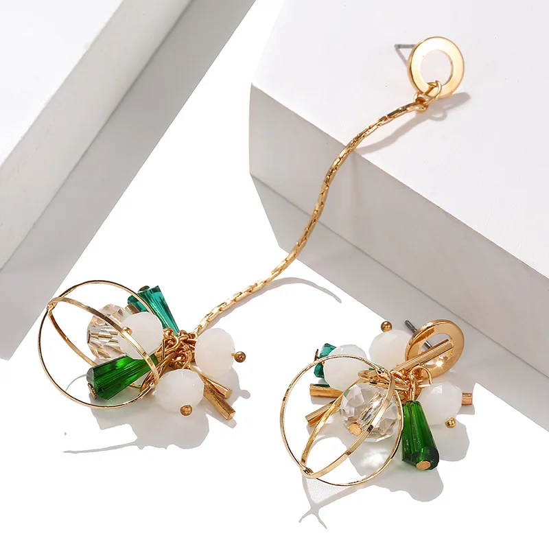 Длинные эффектные геометрические круглые Асимметричные красочные серьги с