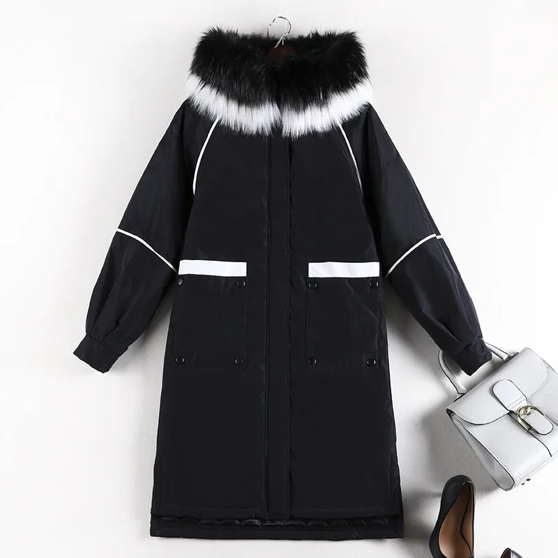 

2021 Xl-5Xl Plus Size Women Cotton Padded Jacket Parka Big Fur Collar Hooded Coat Crane Embroidery Overcoat Zipper Winter New