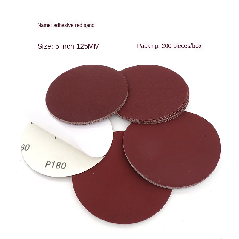 5Pcs 5 Inch Adhesive Red Sand Dry Grinding 125mm Viscose Sandpaper Wood Metal Polishing | Инструменты