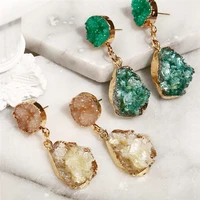 bohemian druzy drop earrings for women charm colorful geometric resin stone crystal dangle earring female fashion jewelry gifts
