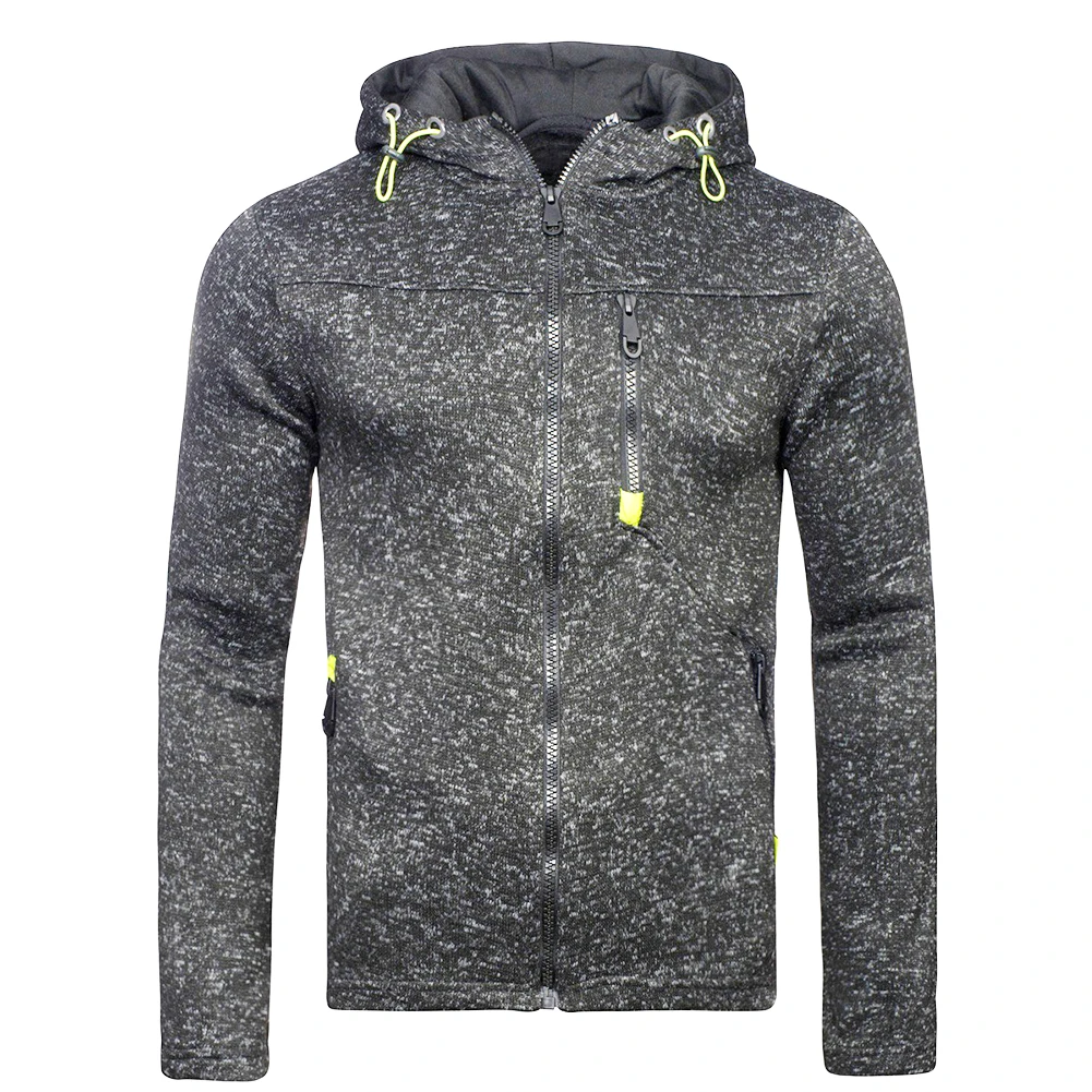 Толстовка мужская однотонная на молнии с капюшоном и длинным рукавом|Мужские