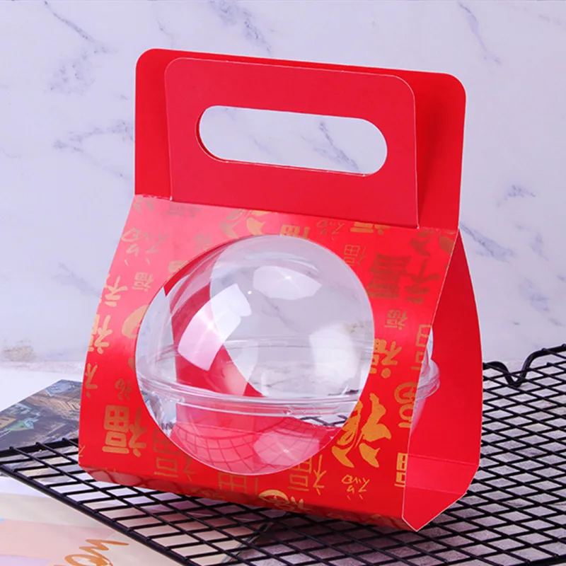 

25pcs Net red favors party mousse cake transparent hollow ball dessert packaging box diy fruit food portable paper boxes 350ml