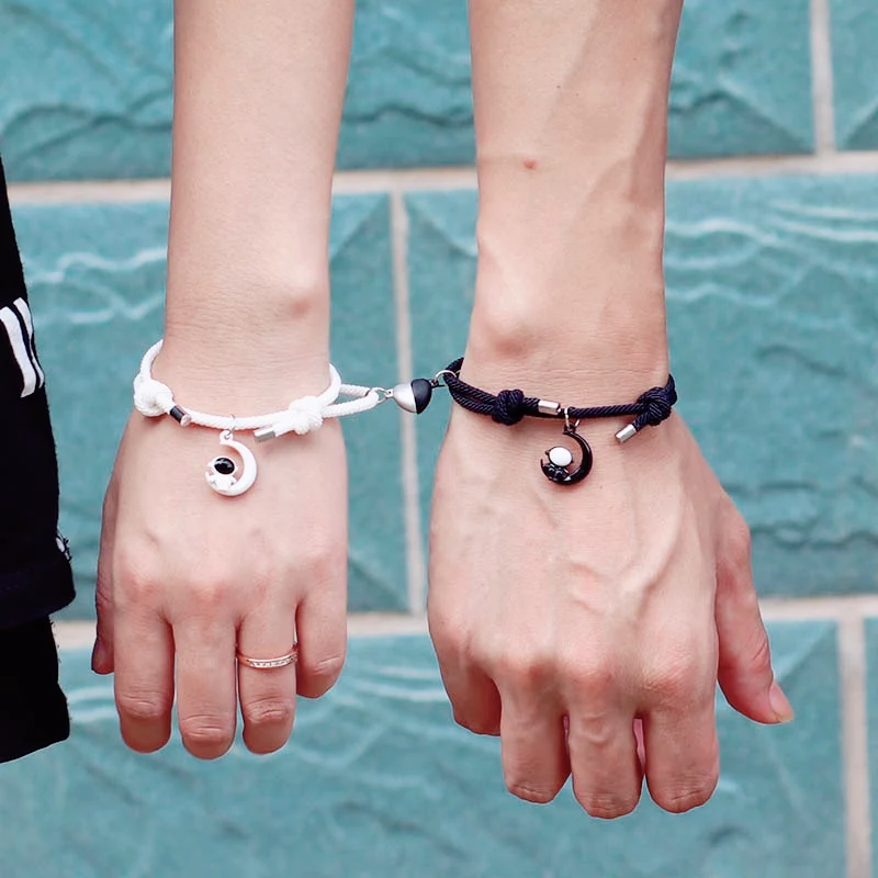 Регулируемый магнитный браслет в форме сердца для пары 2 шт. плетеный веревочный