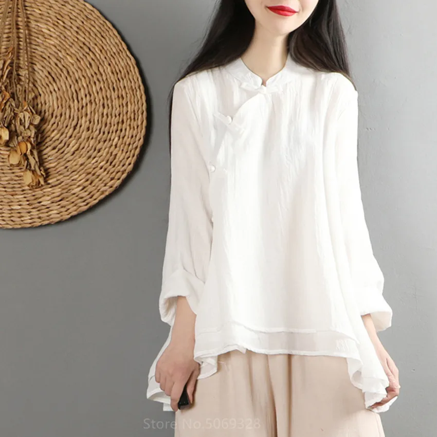 

Рубашка женская льняная, традиционная китайская одежда, хлопковая униформа для йоги Тай Чи, костюм Тан, дышащая повседневная одежда ханьфу