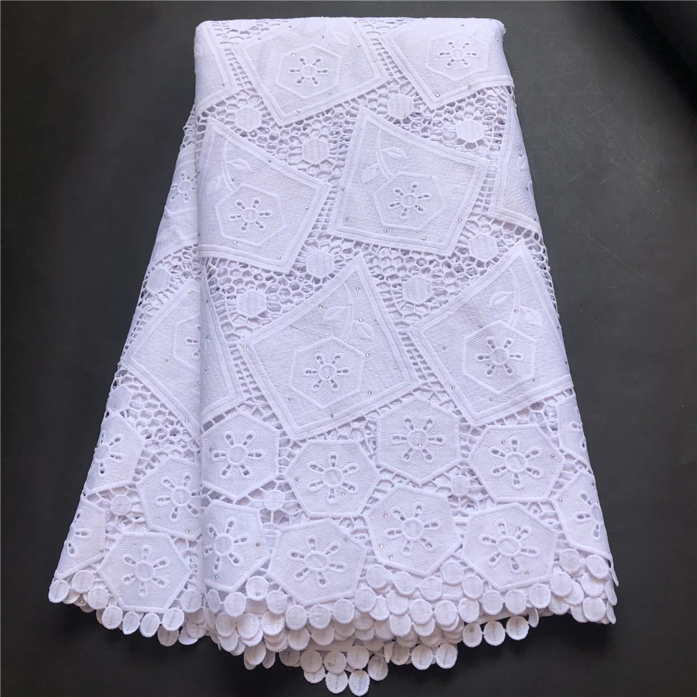 

White Guipure Cord Lace Fabric 2021 High Quality African Water Soluble Lace Fabric For Nigerian Wedding Party Dress Sew JL076