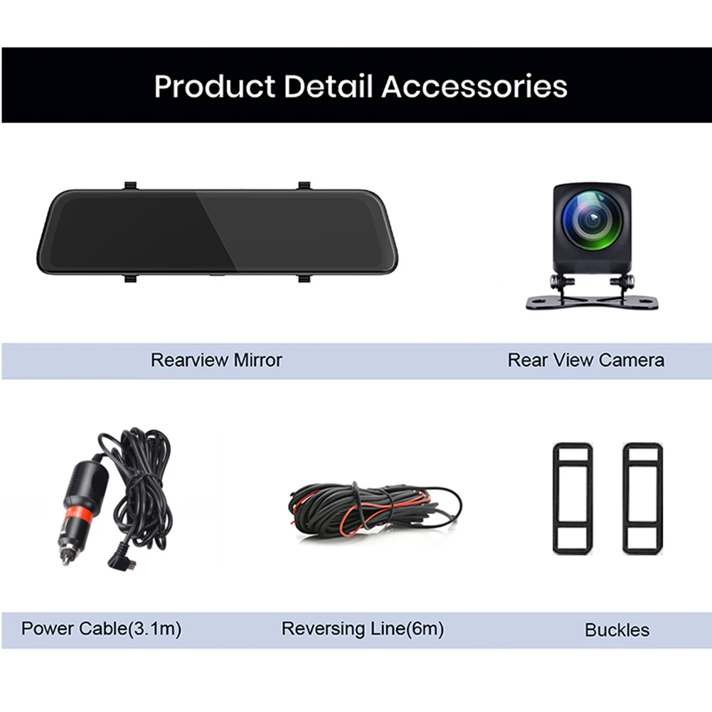 

S11 2K HD Dashcam 12 inch Alloy shell IPS Rearview Mirror Dashboard Camera Loop Recording G-Sensor Car DVR + Rear View Camera