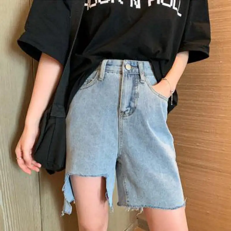 Женские джинсовые рваные шорты Yedinas летние свободные байкерские с высокой талией
