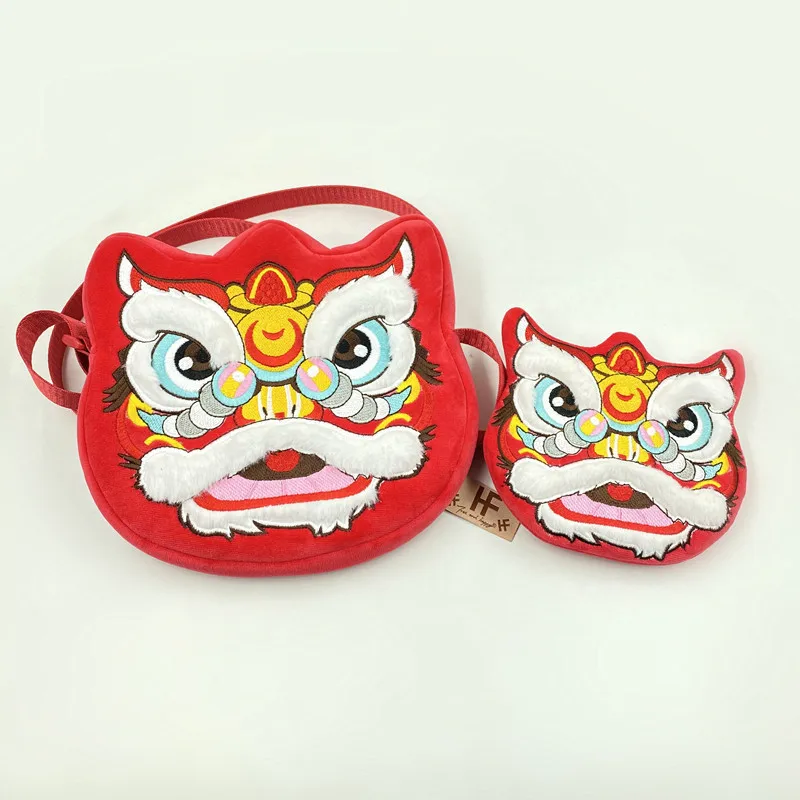 creative multifunctional plush red wallet New Year's auspicious doll Lion dance Chinese style backpack Messenger bag |