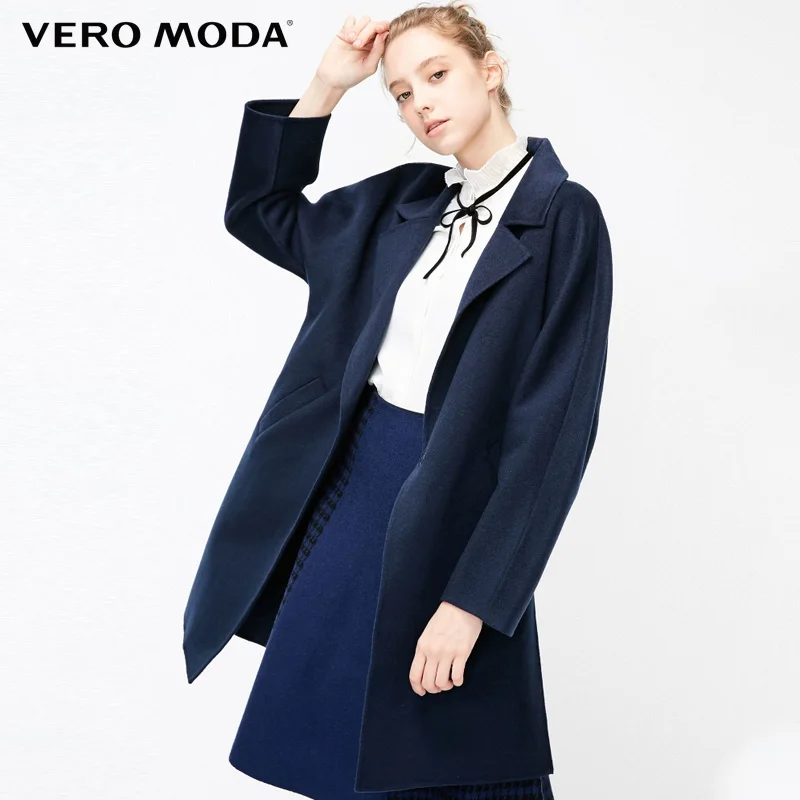 Vero Moda Женское шерстяное пальто средней длины со скрытыми пуговицами и отворотом