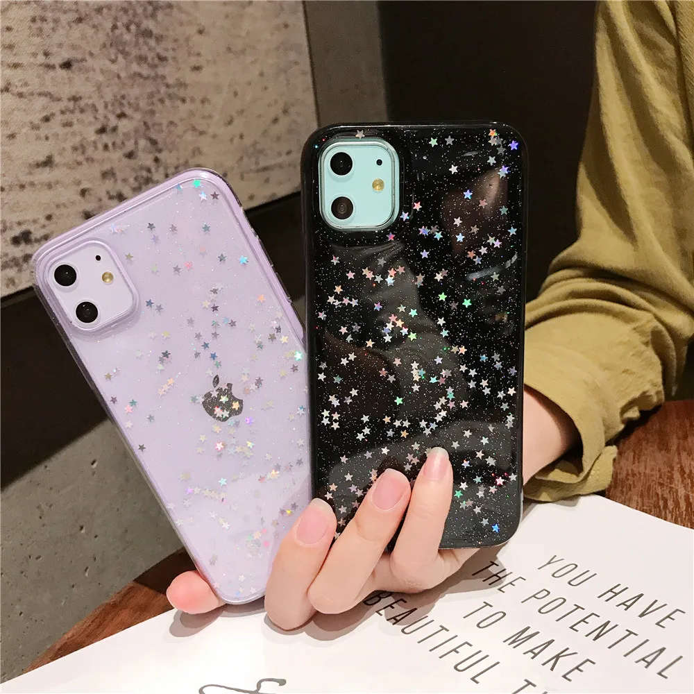 QINUO милый блестящий чехол для iPhone 11 Pro MAx 6 6s 7 8 Plus глянцевый эпоксидный прозрачный