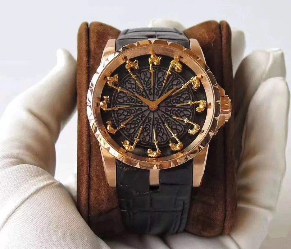 45mm12 рыцарь Роскошные Дизайнерские мужские часы EXCALIBUR Высокое качество черные