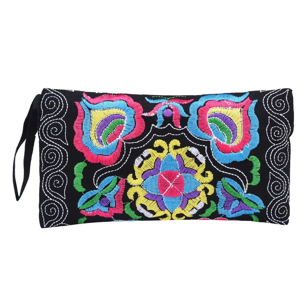 Модный женский этнический клатч с вышивкой и ремешком винтажный кошелек для