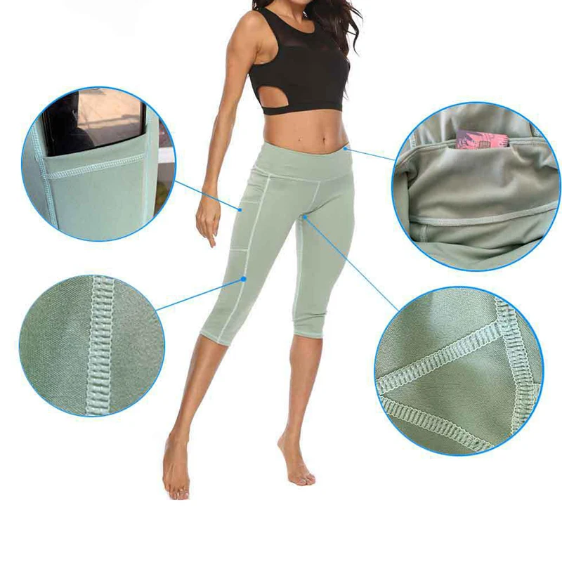 

Yoga Pants Women Calf-length Capri Pant Sport leggings Women Fitness Yoga Gym High Waist Pockets Design Sporting Leggings