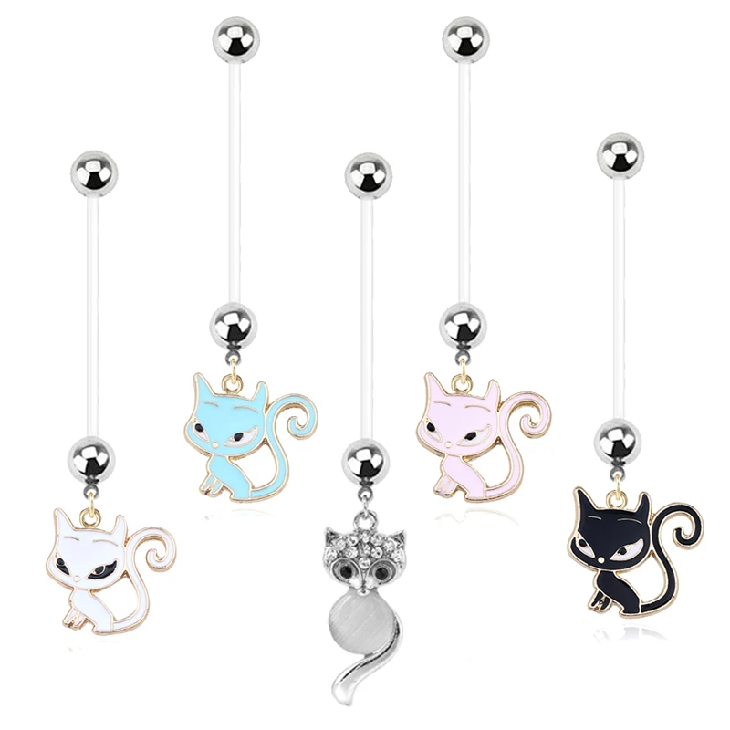 

1PC Clear Fox Pregnant Belly Rings For Women Stainless Steel Earrings Fox Belly Button Rings Animal Navel Piercing Body Jewelry