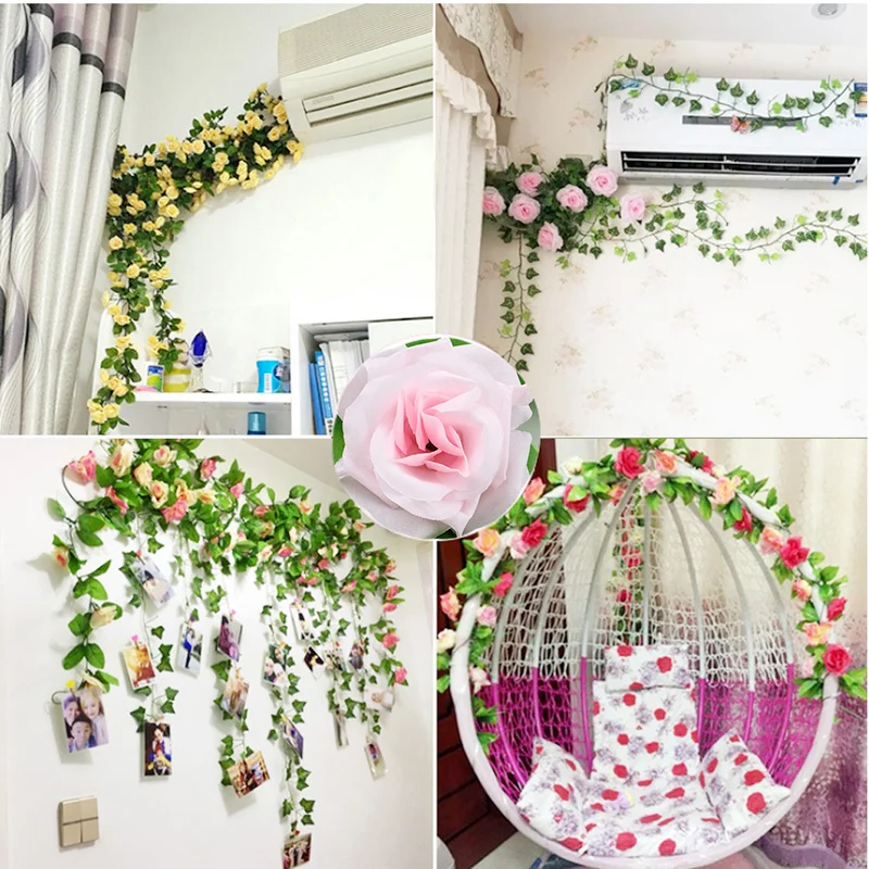 

Artificial Flower Fake Rose Vine Flowers Plants Hanging Rose Ivy Home Hotel Office Wedding Party Garden Craft Wedding Art Decor