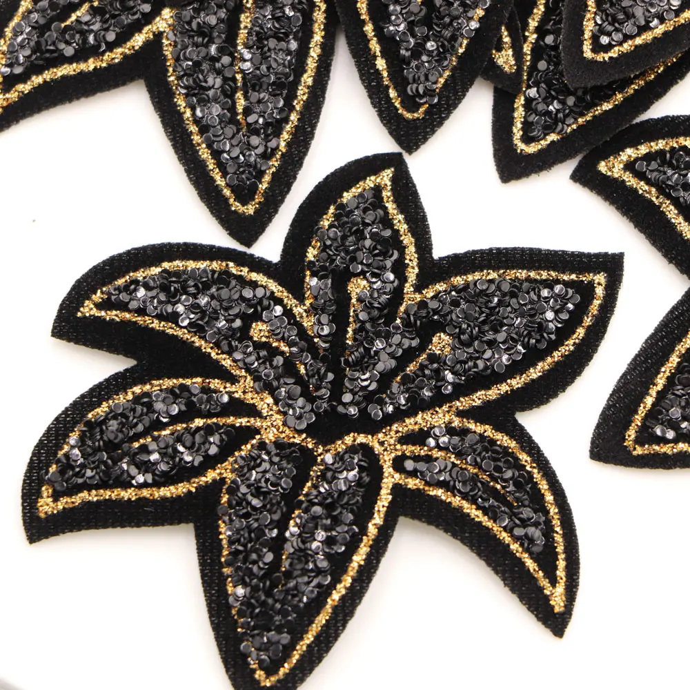 5 шт./лот 6 см блестящая черная Цветочная нашивка сделай сам наклейки на свитер