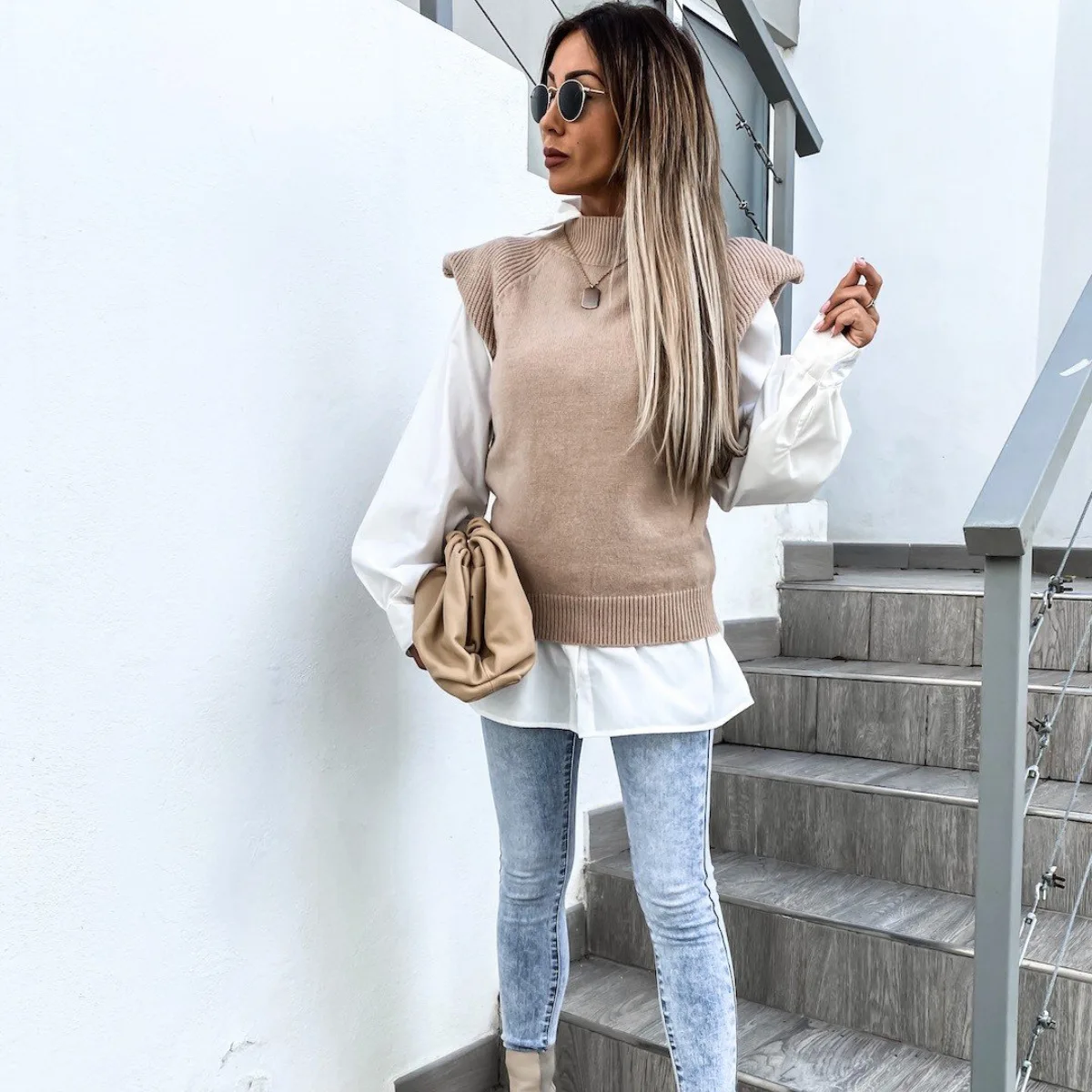 

Fashion Sweater Women Jumper 2021 Winter Loose Long Sleeve Knitted Pullover white