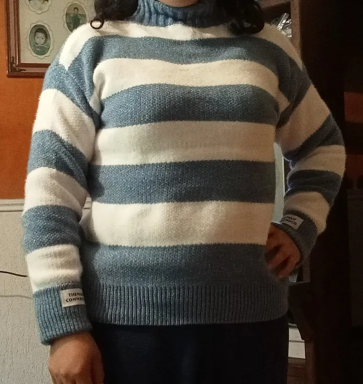 Свитер женский с воротником-хомутом пуловер джемпер полосатый толстый свитер из