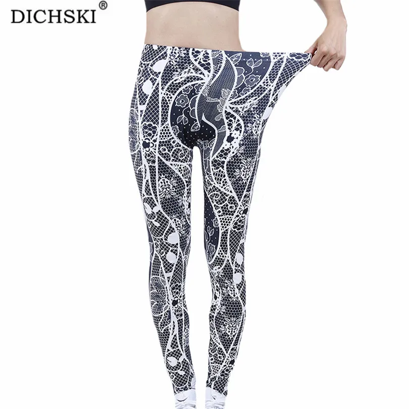 

DICHSKI High Waist Gym Pants Workout Leggings Women Push Up Jeggings Black Floral Love Soft Breathable Ankle-Length Dropshipping