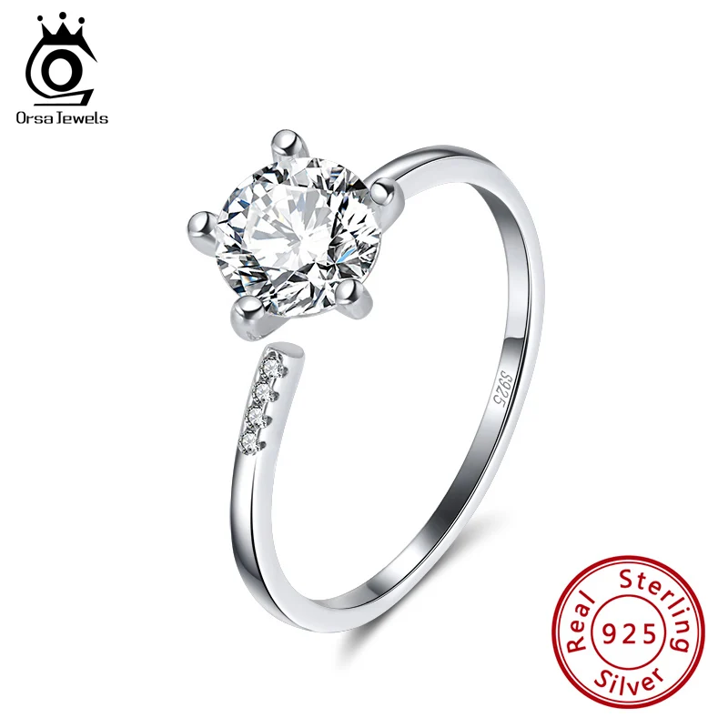 ORSA JEWELS 925 Серебряные кольца регулируемое кольцо с крупным кристаллом AAA циркон