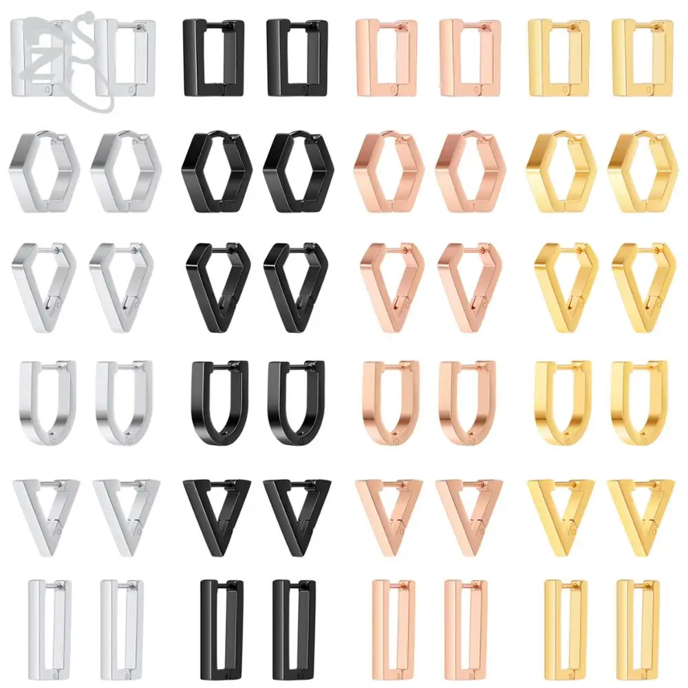 

ZS 1 Pair High Polish Stainless Steel Geometric Earrings Men Women Square Triangle Street Pop Rock Hip Hop Ear Piercing Jewelry