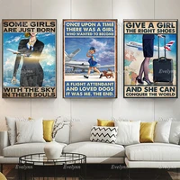 some girls are just born with the sky in their souls poster flight attendant canvas airplane art print wall art home decor