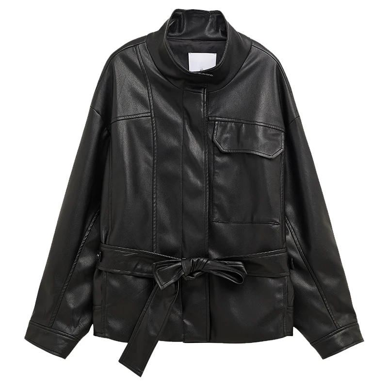 Lautaro Свободная женская искусственная кожа рубашка на пуговицах с