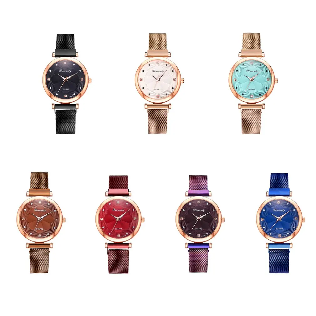 

Fashion Women Watches Luxury Magnet Buckle Flower Rhinestone Watch Ladies Quartz Wrist Watch Bracelet Set Reloj Mujer