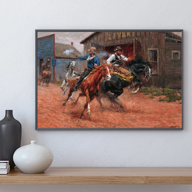 

Cowboys And Indians Ghosts Towns Wallpaper Art Canvas Poster Painting Oil Wall Picture Print Modern Home Bedroom Decor Framework