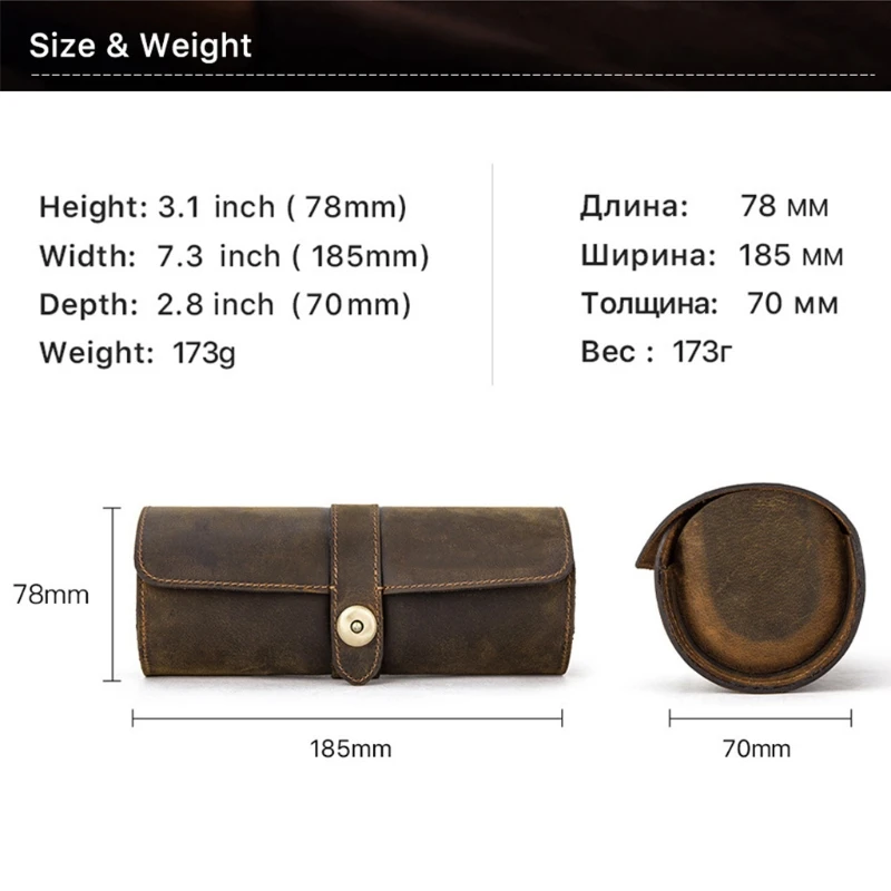 

3 Slots Genuine Leather Watch Roll Travel Case Vintage Horse Leather Watch Boxes