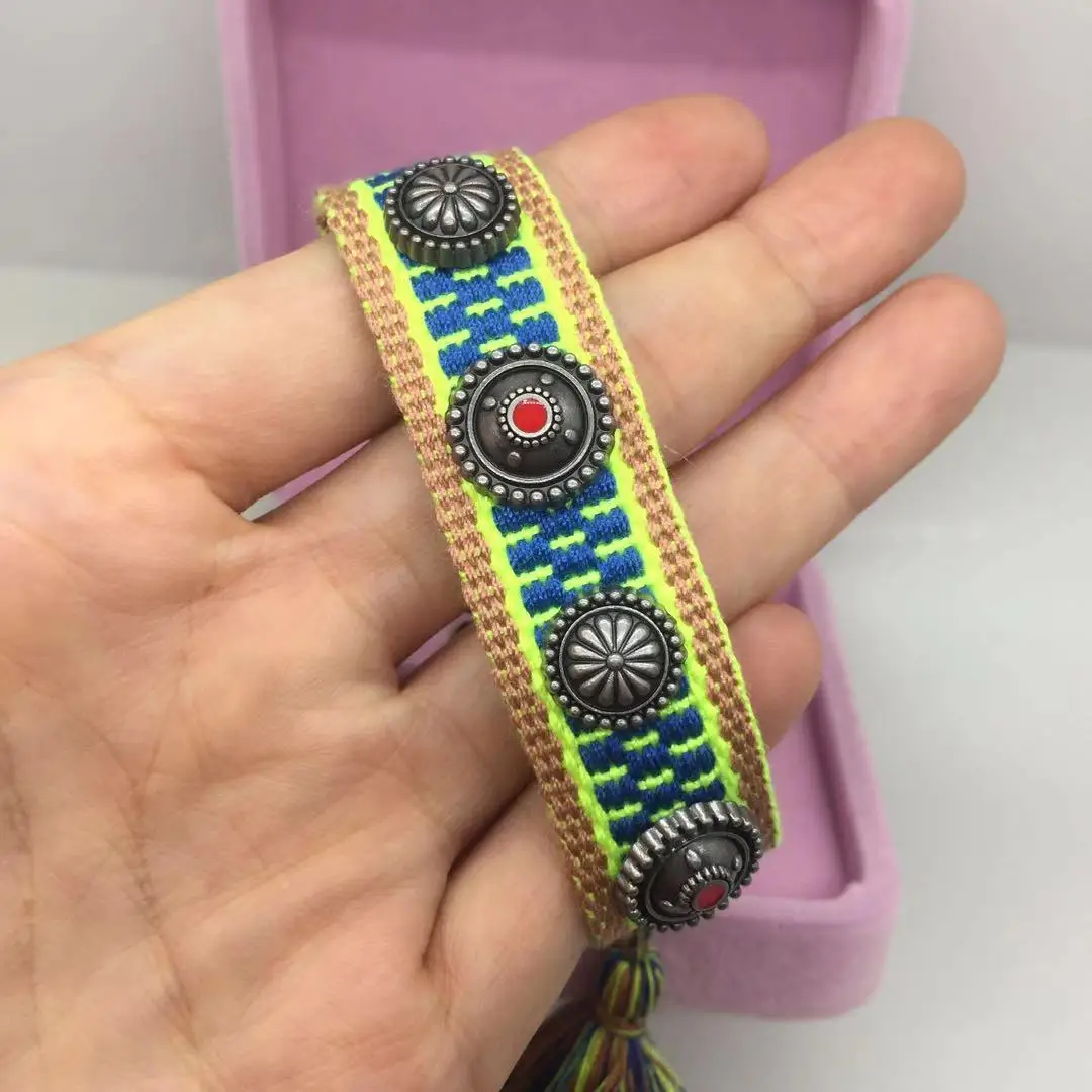 Заклёпки в богемном стиле хип хоп ювелирные браслеты из хлопка ткань вышивка