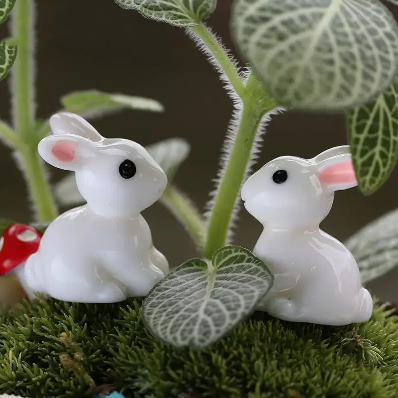 

2Pcs Mini Rabbit Ornament Miniature Figurine Plant Pot Home Crafts Classic Art Collectible Garden Decor