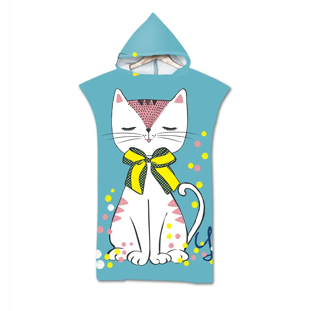 

Модное быстросохнущее пляжное пончо с мультяшным рисунком кота, полотенце с капюшоном, банный Халат