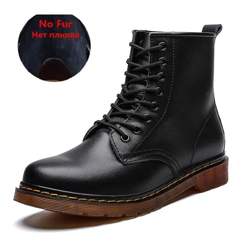 No fur black Новые брендовые кожаные ботильоны; сезон осень-зима; мужские ботинки; модные ботинки в байкерском стиле; уличные рабочие зимние ботинки; мужская обувь - Цвет: No fur black