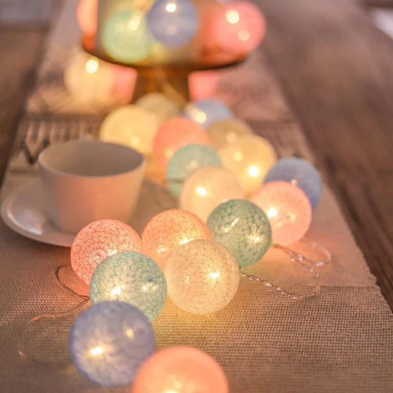 

20 LED Cotton Ball String Lights Battery Operated Colorful Garland Fairy Lights for Home Wedding Christmas Party Outdoor Decors