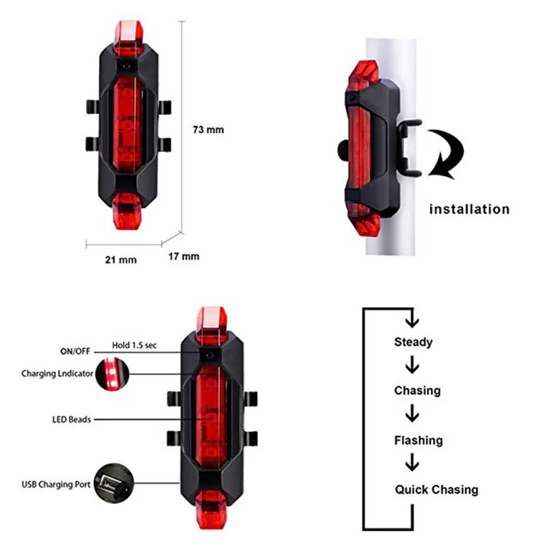 Bike Light USB Rechargeable 300 Lumen 3 Mode Bicycle Front Lamp Headlight Cycling LED Flashlight Lantern Scooter Warn | Спорт и