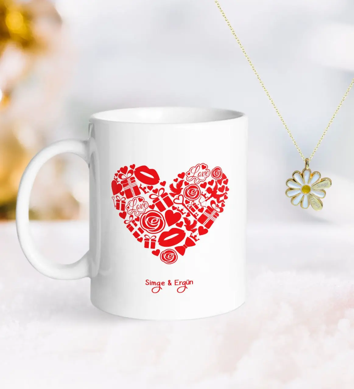 

Персонализированные ко Дню Святого Валентина кружка и двойной Дейзи Kolye-49