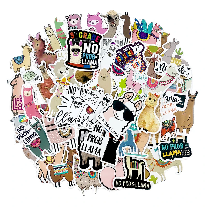 

50Pcs Cute Cartoon Alpaca Sticker For Refrigerator Scooter Tablet Computer Scrapbooking Suit Case Children's Toy DIY Sticker