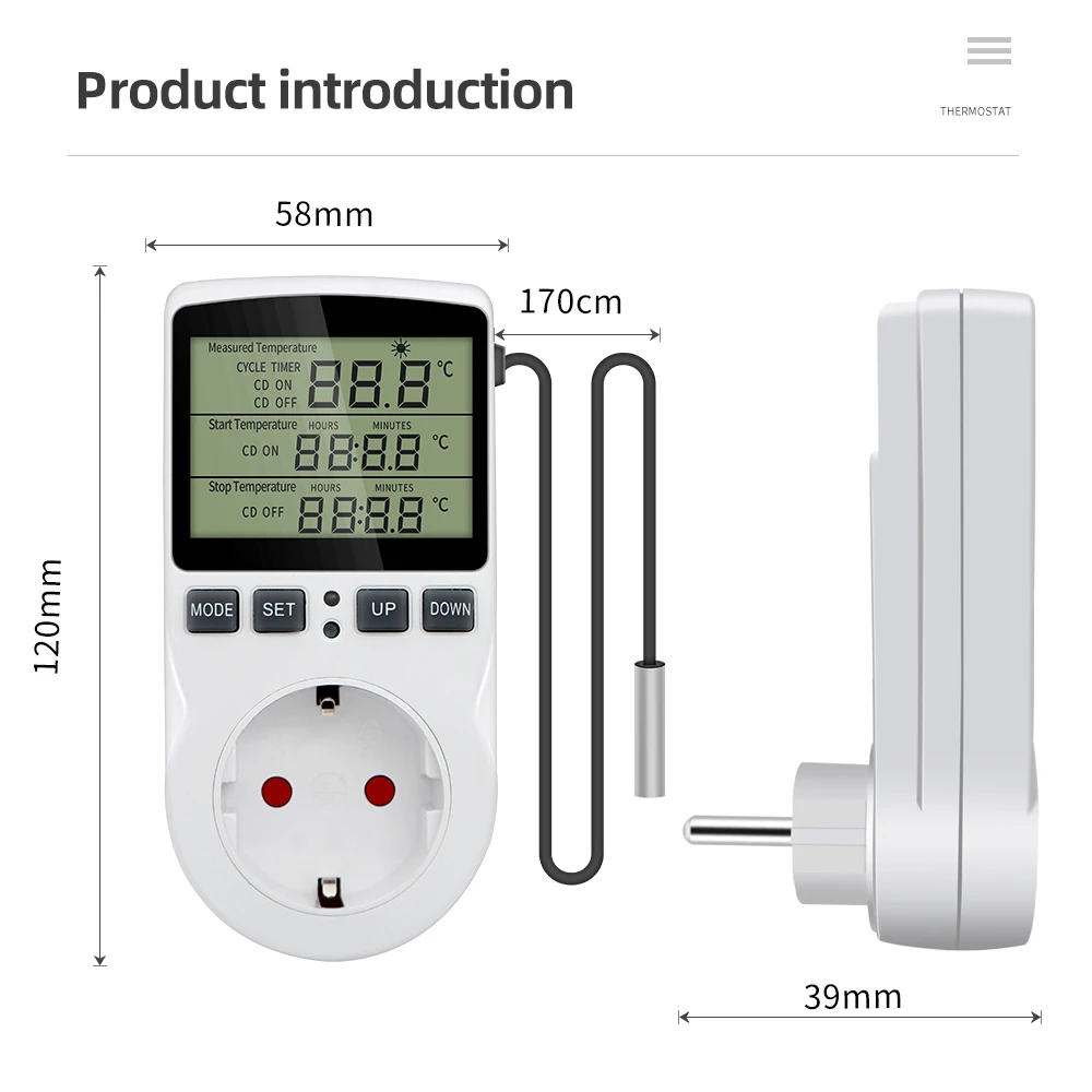 digital timer socket thermostat digital temperature controller socket outlet with timer switch sensor probe heating cooling 220v free global shipping