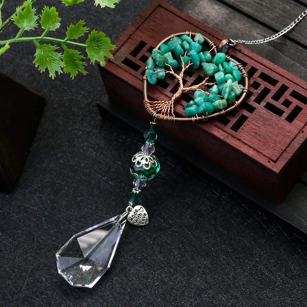 

Heart Tree of Life Stone Sun Catcher Hanging Crystal Prism Natural Stone Pendant Craft Window Ornament Home Garden Decoration