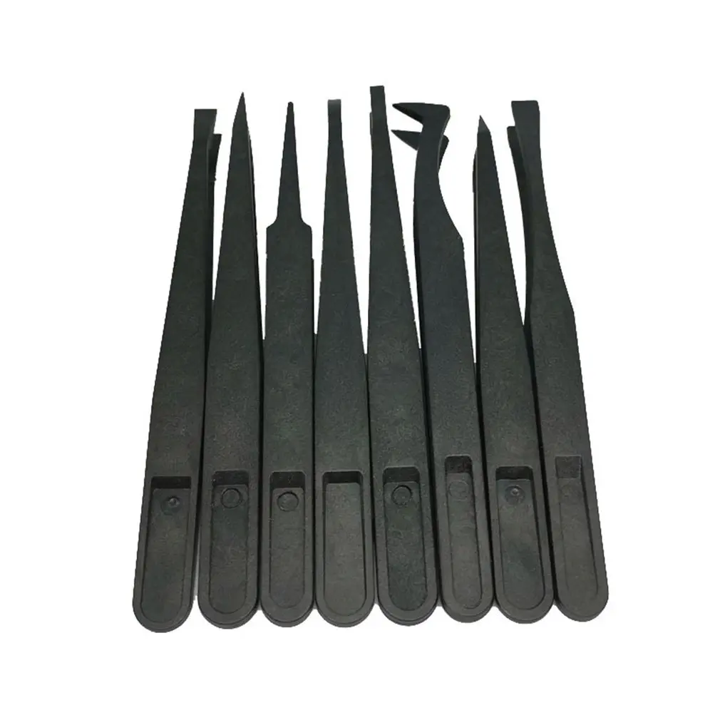 

8pcs/set Hand Tool Antistatic Plastic Tweezers Elastic Carbon Fiber Plastic Tweezers OPP Packaging Tweezers