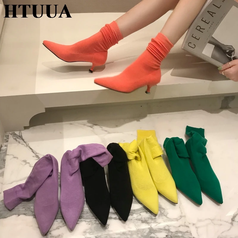 HTUUA/женские ботинки яркие цвета сезон весна осень эластичные носки женские