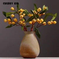 12pcslot wholesale high simulation 71cm long artificial loquat fruit branch yellow fake fruits ceramic vase decorative tree