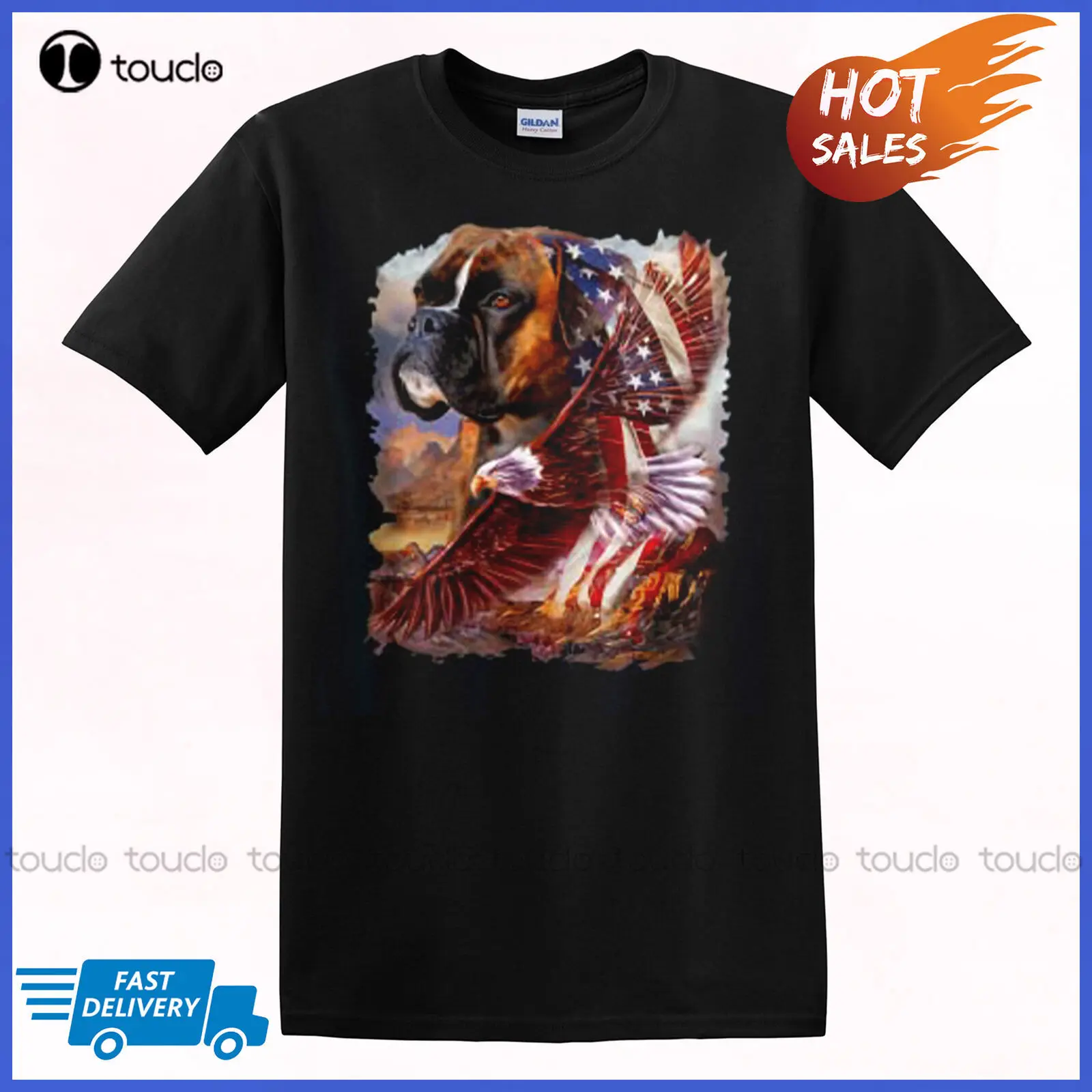 

New Vintage! Mens Boxer Dog American Flag Eagle T-Shirt For Dog Lover Unisex T-Shirt Hiking Shirts Women